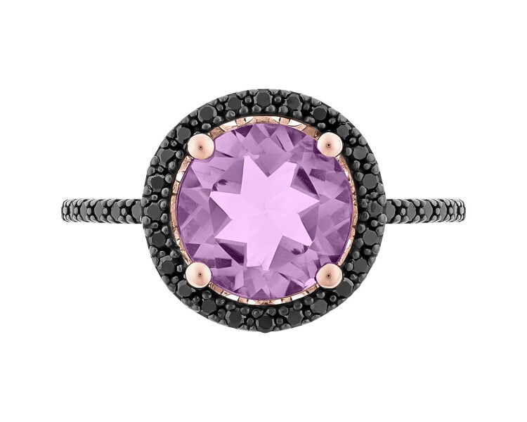 Pierścionek z różowego złota z diamentami i ametystem - próba 585