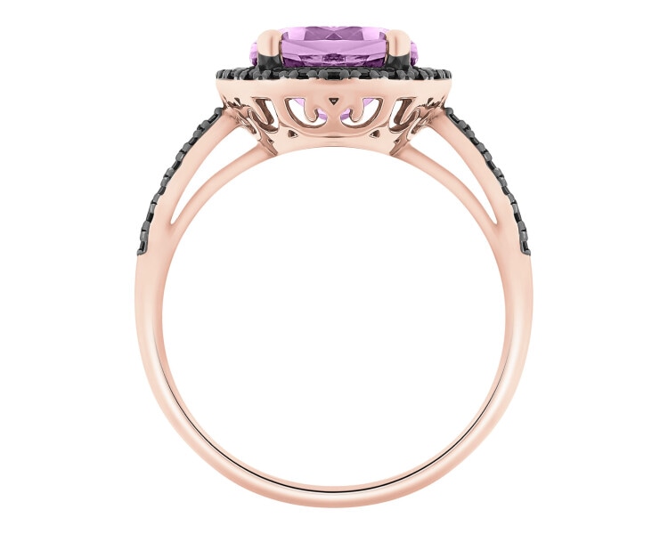 Pierścionek z różowego złota z diamentami i ametystem - próba 585