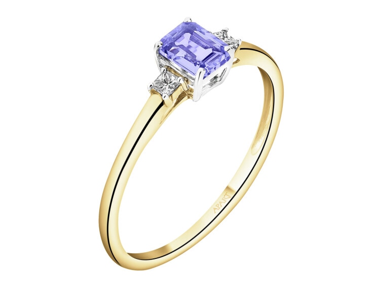 Pierścionek z żółtego złota z diamentami i tanzanitem - próba 585