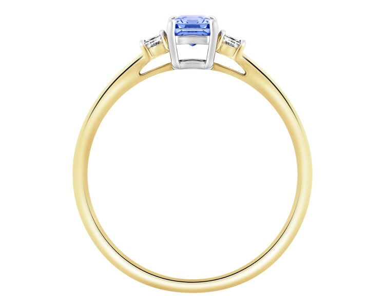 Pierścionek z żółtego złota z diamentami i tanzanitem - próba 585