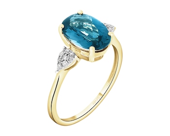 Zlatý prsten s diamanty a topazem London Blue - ryzost 585