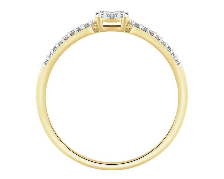 14 K Rhodium-Plated Yellow Gold Ring with Diamonds - 0,15 ct - fineness 14 K