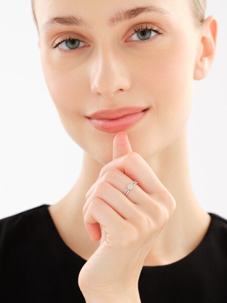 14 K Rhodium-Plated Yellow Gold Ring with Diamonds - 0,15 ct - fineness 14 K