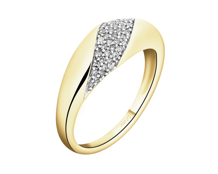 14 K Rhodium-Plated Yellow Gold Ring with Diamonds - 0,15 ct - fineness 14 K