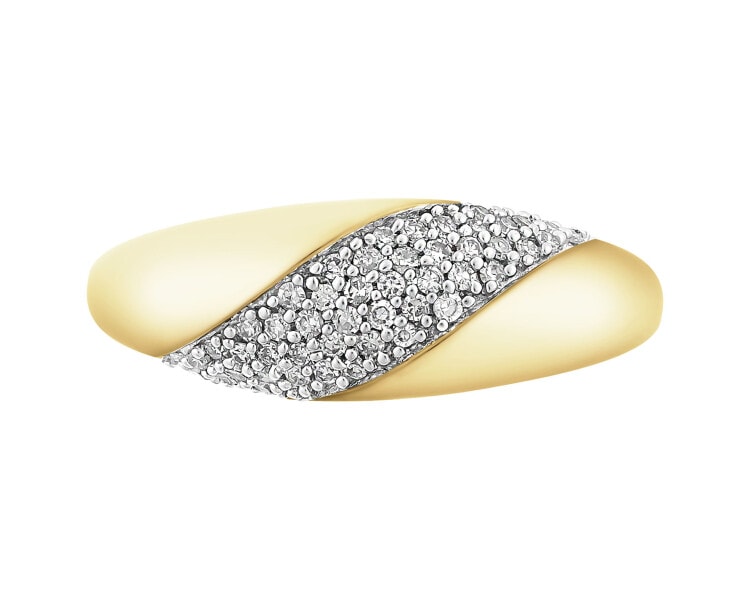 14 K Rhodium-Plated Yellow Gold Ring with Diamonds - 0,15 ct - fineness 14 K