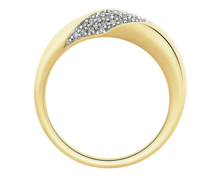 14 K Rhodium-Plated Yellow Gold Ring with Diamonds - 0,15 ct - fineness 14 K