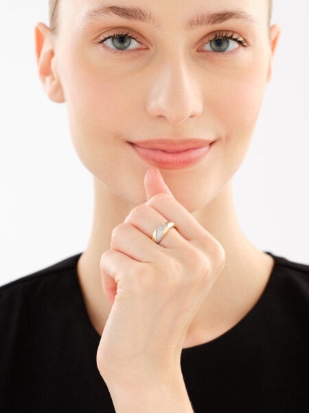 14 K Rhodium-Plated Yellow Gold Ring with Diamonds - 0,15 ct - fineness 14 K