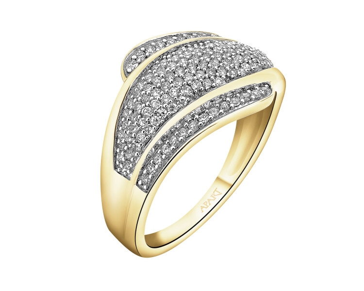 14 K Rhodium-Plated Yellow Gold Ring with Diamonds - 0,33 ct - fineness 14 K