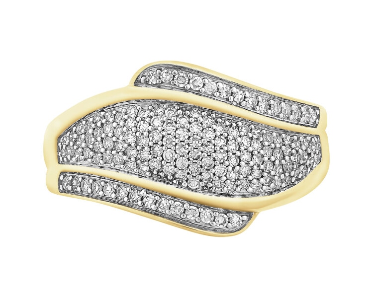 14 K Rhodium-Plated Yellow Gold Ring with Diamonds - 0,33 ct - fineness 14 K