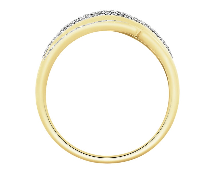 14 K Rhodium-Plated Yellow Gold Ring with Diamonds - 0,33 ct - fineness 14 K