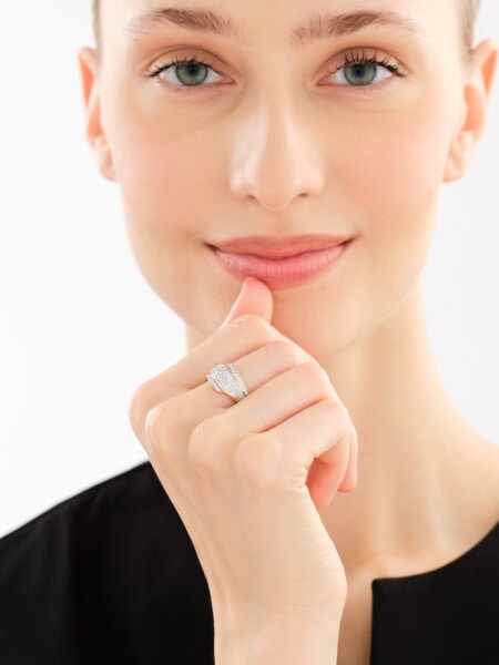 14 K Rhodium-Plated Yellow Gold Ring with Diamonds - 0,33 ct - fineness 14 K