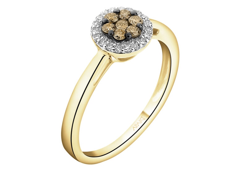 14 K Rhodium-Plated Yellow Gold Ring - 0,25 ct - fineness 14 K