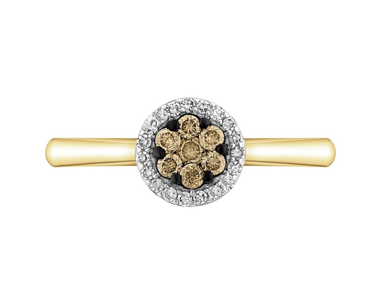 14 K Rhodium-Plated Yellow Gold Ring - 0,25 ct - fineness 14 K