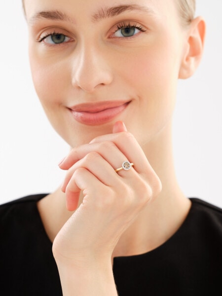 14 K Rhodium-Plated Yellow Gold Ring - 0,25 ct - fineness 14 K