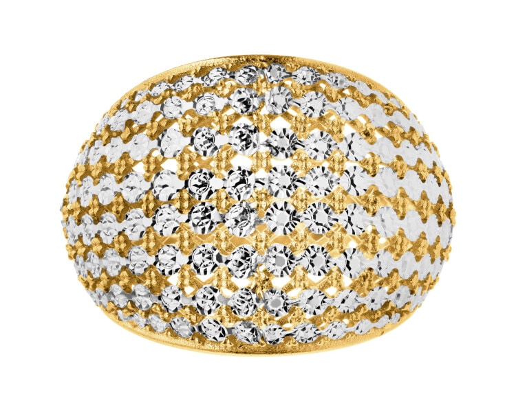 14 K Rhodium-Plated Yellow Gold Ring