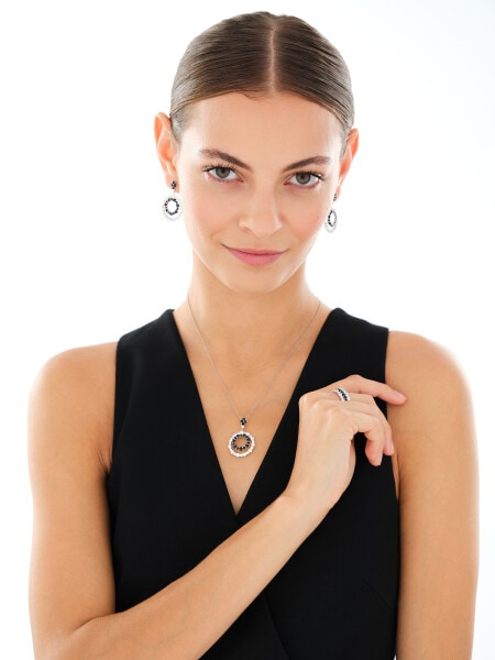 Rhodium Plated Silver Dangling Earring with Cubic Zirconia