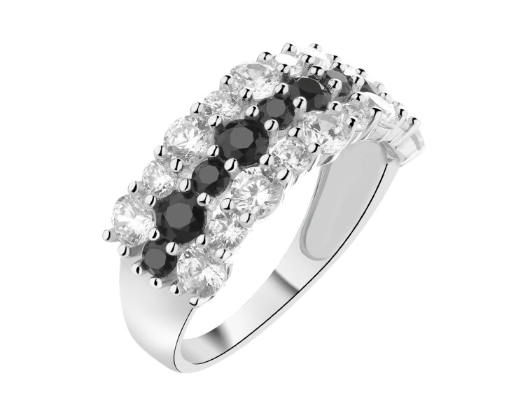 Rhodium Plated Silver Band Ring with Cubic Zirconia