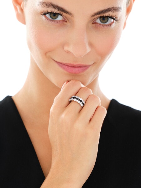 Rhodium Plated Silver Band Ring with Cubic Zirconia