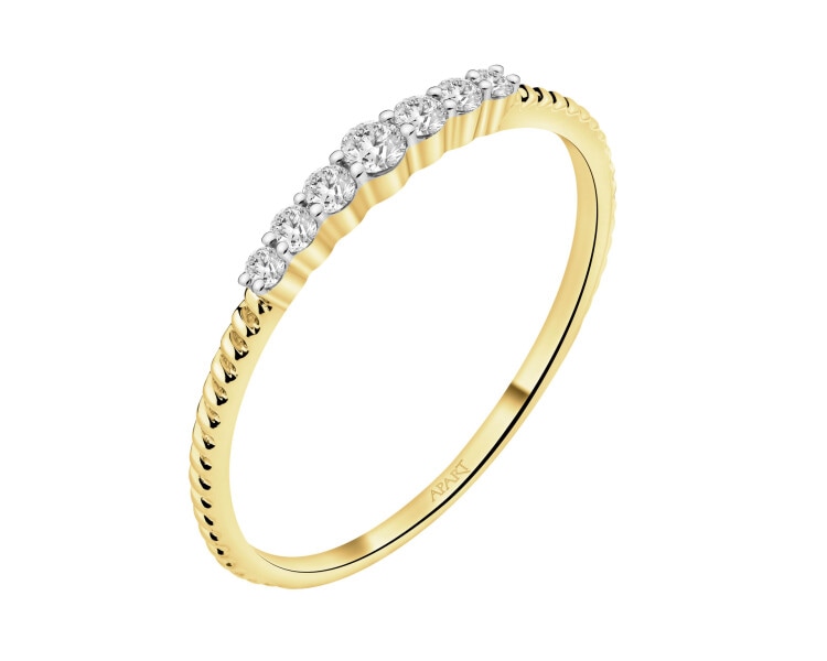 14 K Rhodium-Plated Yellow Gold Ring with Diamonds - 0,13 ct - fineness 14 K