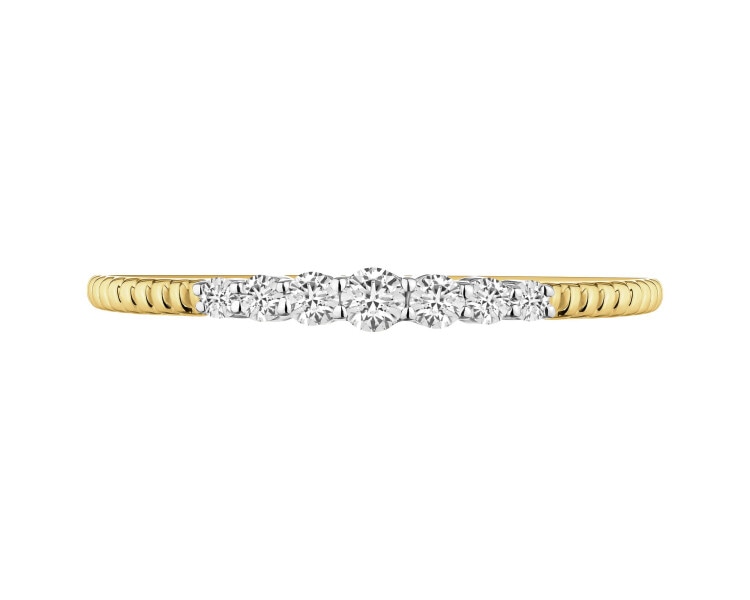 14 K Rhodium-Plated Yellow Gold Ring with Diamonds - 0,13 ct - fineness 14 K