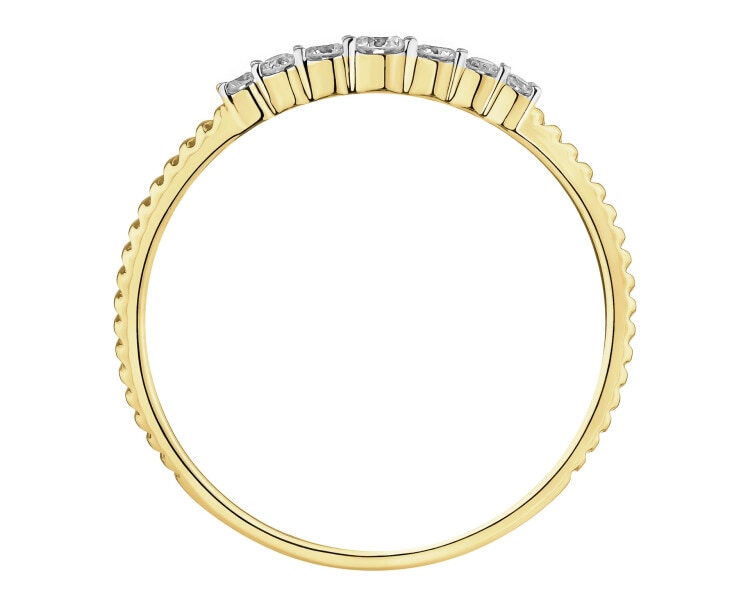 14 K Rhodium-Plated Yellow Gold Ring with Diamonds - 0,13 ct - fineness 14 K