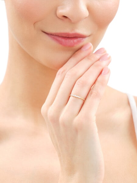 14 K Rhodium-Plated Yellow Gold Ring with Diamonds - 0,13 ct - fineness 14 K