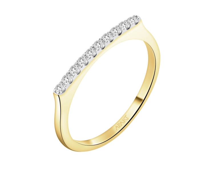 14 K Rhodium-Plated Yellow Gold Ring with Diamonds - 0,14 ct - fineness 14 K
