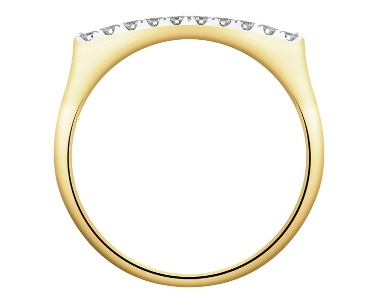 14 K Rhodium-Plated Yellow Gold Ring with Diamonds - 0,14 ct - fineness 14 K
