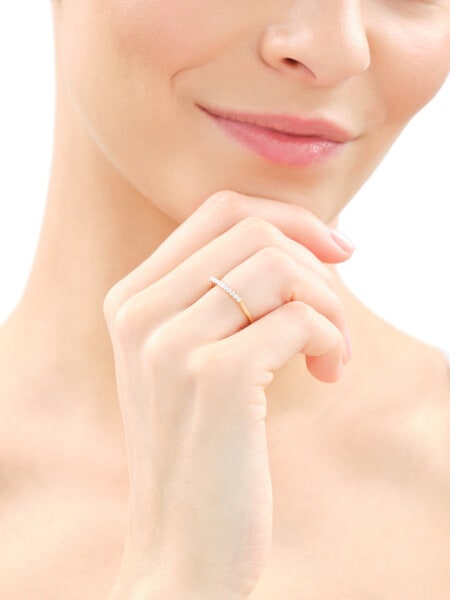 14 K Rhodium-Plated Yellow Gold Ring with Diamonds - 0,14 ct - fineness 14 K