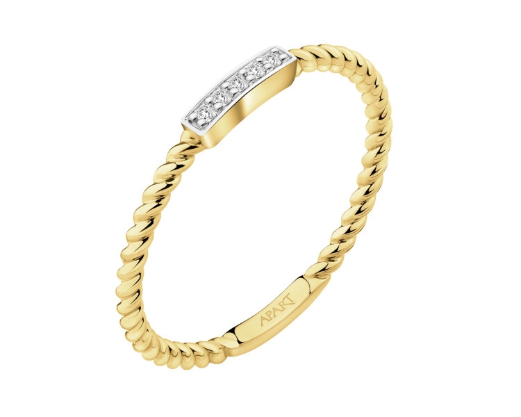 Pierścionek z żółtego złota z brylantami - 0,03 ct - próba 375