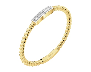 Pierścionek z żółtego złota z brylantami - 0,03 ct - próba 375