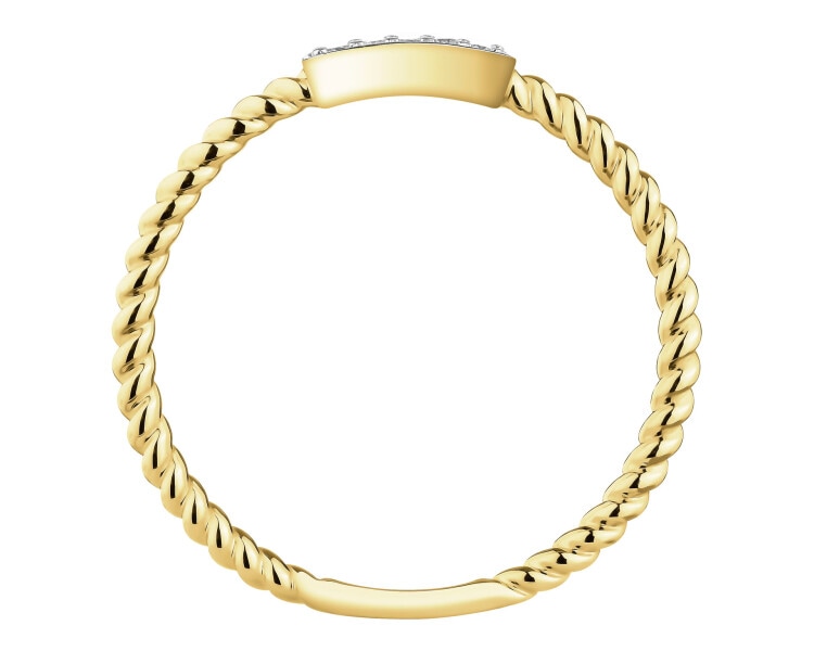 Pierścionek z żółtego złota z brylantami - 0,03 ct - próba 375