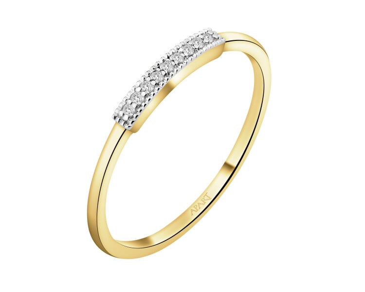 14 K Rhodium-Plated Yellow Gold Ring with Diamonds - 0,04 ct - fineness 14 K