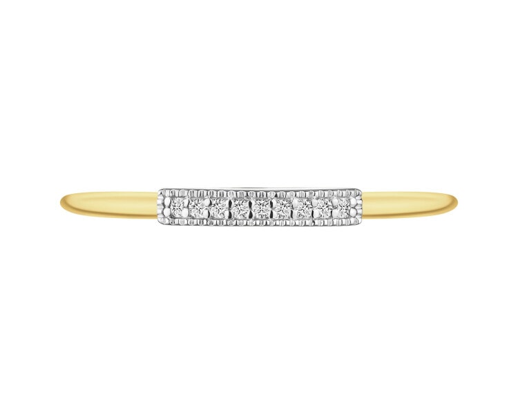 14 K Rhodium-Plated Yellow Gold Ring with Diamonds - 0,04 ct - fineness 14 K
