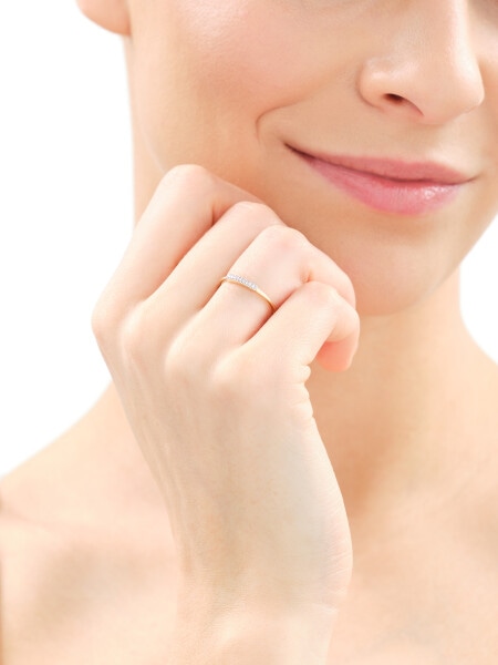 14 K Rhodium-Plated Yellow Gold Ring with Diamonds - 0,04 ct - fineness 14 K