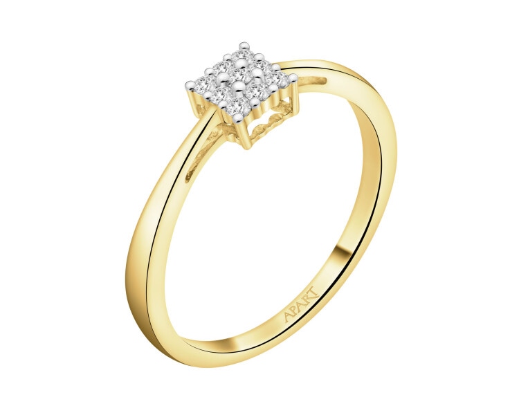 14 K Rhodium-Plated Yellow Gold Ring with Diamonds - 0,09 ct - fineness 14 K