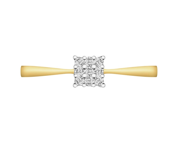 14 K Rhodium-Plated Yellow Gold Ring with Diamonds - 0,09 ct - fineness 14 K