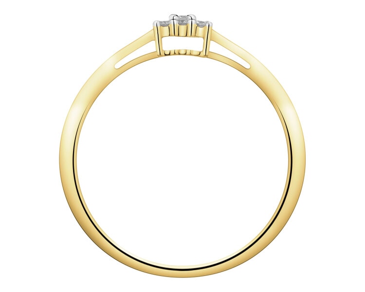 14 K Rhodium-Plated Yellow Gold Ring with Diamonds - 0,09 ct - fineness 14 K