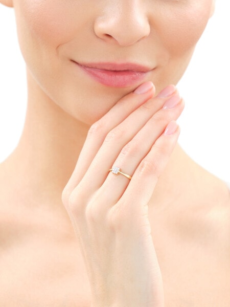 14 K Rhodium-Plated Yellow Gold Ring with Diamonds - 0,09 ct - fineness 14 K