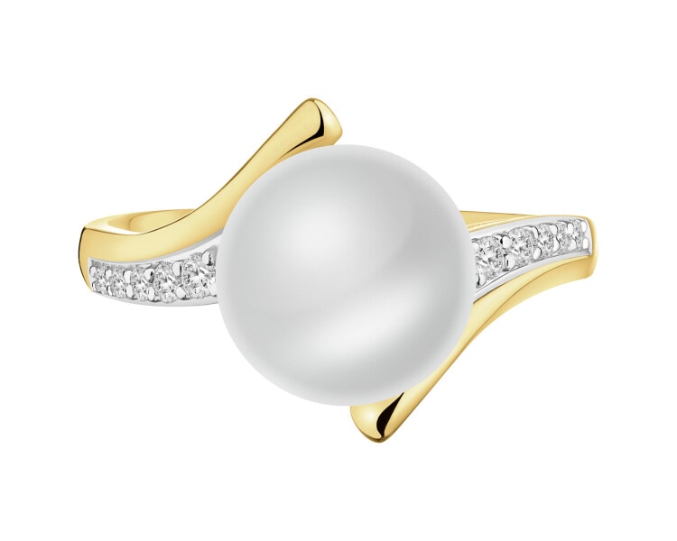 9 K Rhodium-Plated Yellow Gold Ring  - fineness 9 K