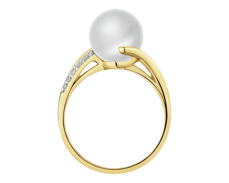 9 K Rhodium-Plated Yellow Gold Ring  - fineness 9 K