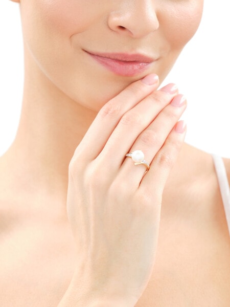 9 K Rhodium-Plated Yellow Gold Ring  - fineness 9 K