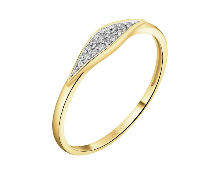 9 K Rhodium-Plated Yellow Gold Ring with Diamonds - 0,03 ct - fineness 9 K