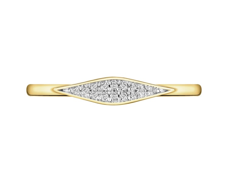 9 K Rhodium-Plated Yellow Gold Ring with Diamonds - 0,03 ct - fineness 9 K