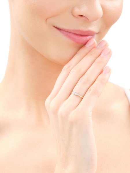 9 K Rhodium-Plated Yellow Gold Ring with Diamonds - 0,03 ct - fineness 9 K