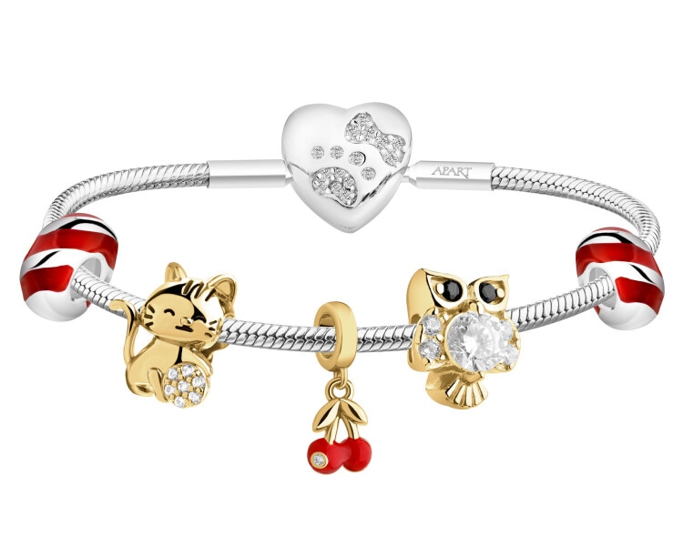 Rhodium Plated Silver Beads For Kids Set with Cubic Zirconia