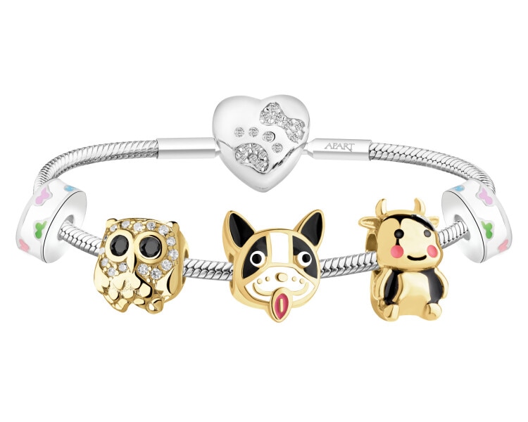 Rhodium Plated Silver Beads For Kids Set with Cubic Zirconia