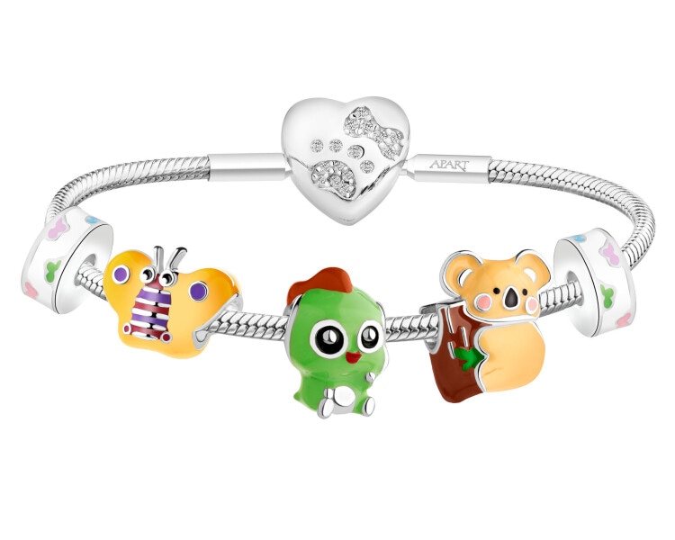 Rhodium Plated Silver Beads For Kids Set with Cubic Zirconia