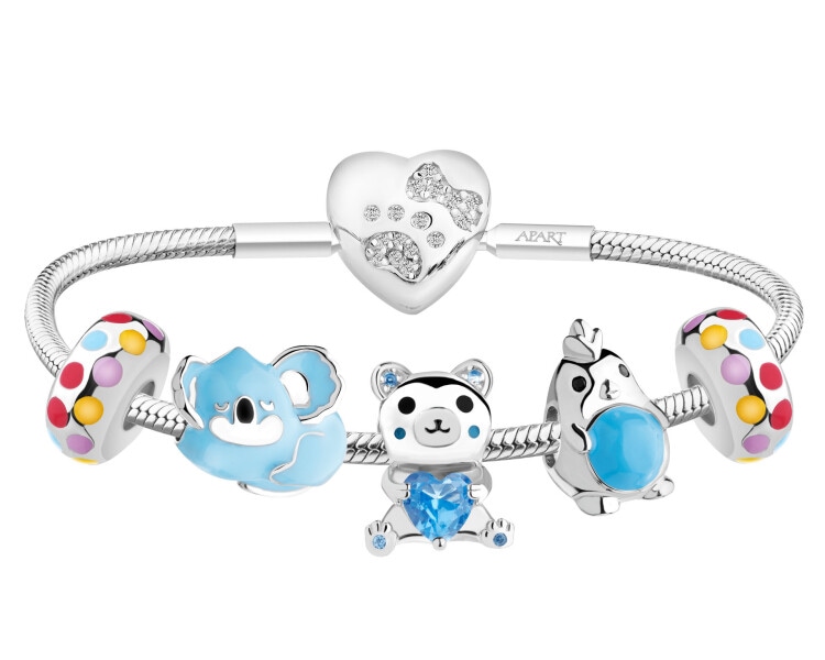 Rhodium Plated Silver Beads For Kids Set with Cubic Zirconia