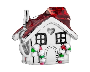 Stříbrný přívěsek Beads se smaltem - domeček, Vánoce